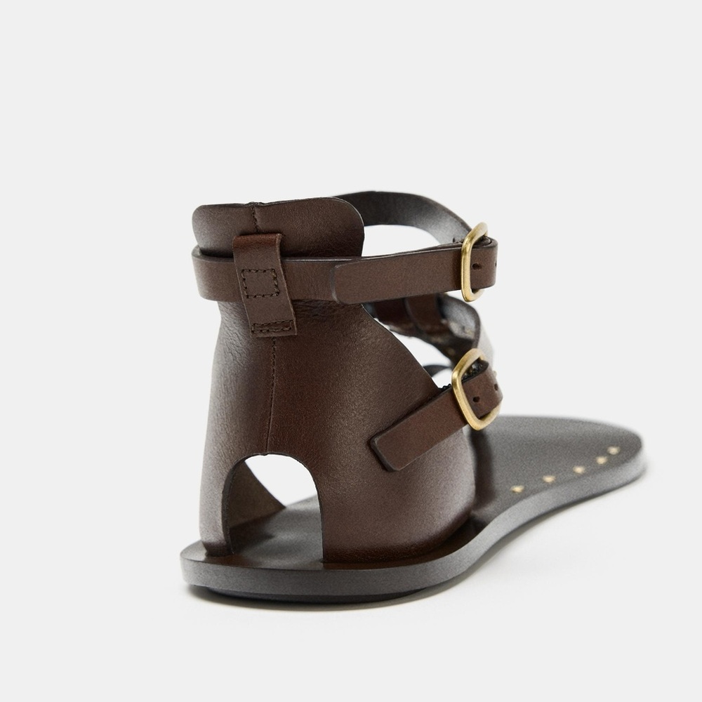 ZARA LEATHER SANDALS WITH ADORNMENT. Grecian, Boho. Size 9 NWT - Picture 4 of 9